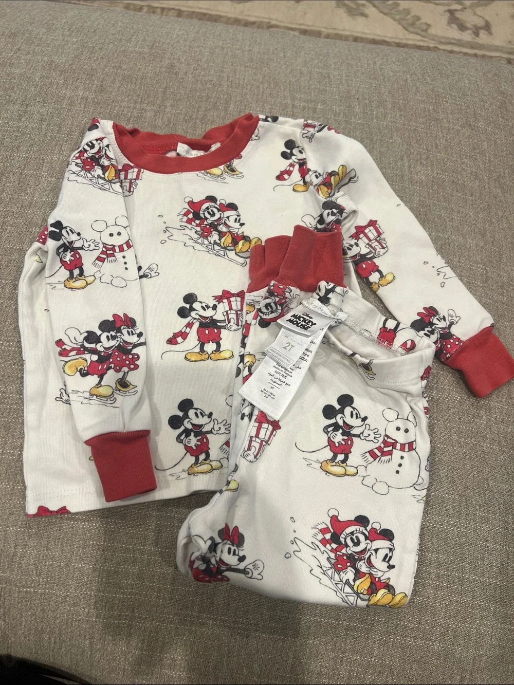Pottery Barn Kids Mickey & Minnie Holiday Pajama Set in White and Red